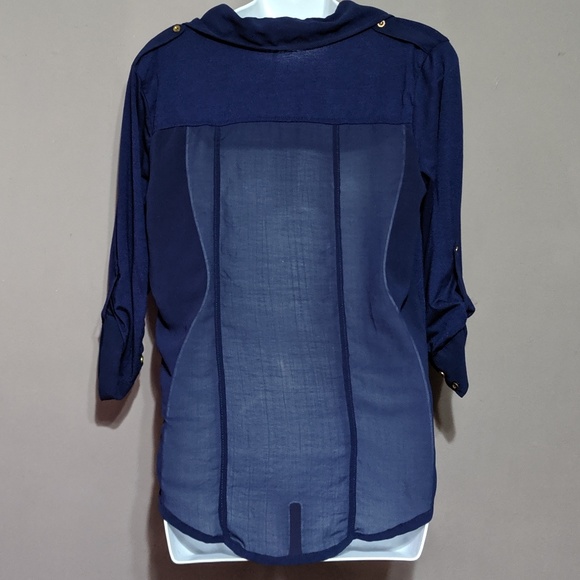 Blue button-down shirt with sheer back - Picture 2 of 6